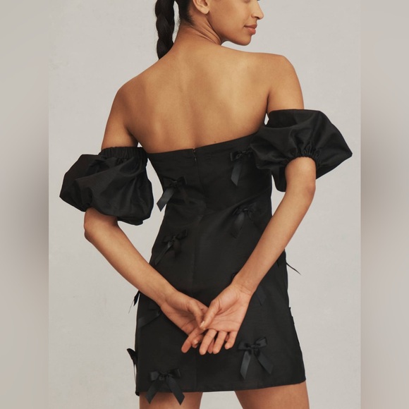 Hutch Black Off-Shoulder Dress whimsigoth bows feminine LBD valentine S NWT - Picture 3 of 10